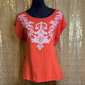 Ariat Orange Blouse with White Embroidery